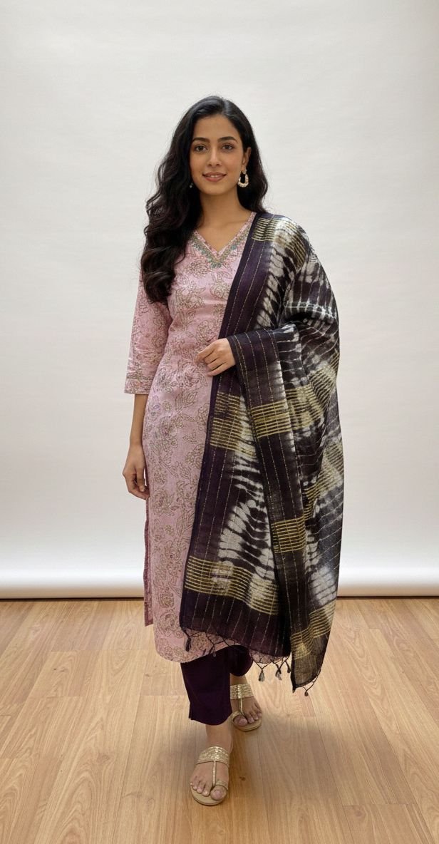 Floral Print Kurta with Shibori Dupatta Set - Image 8