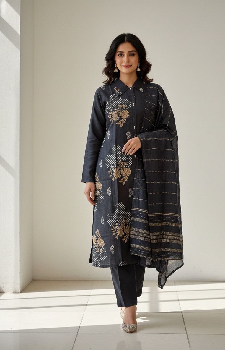 Floral Print Kurta with Shibori Dupatta Set - Image 7